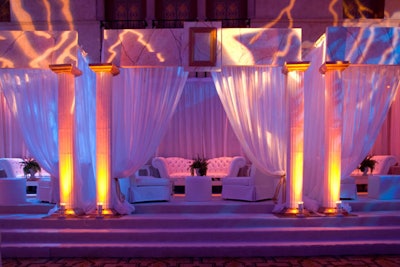 Greek columns and faux marble decked the party.