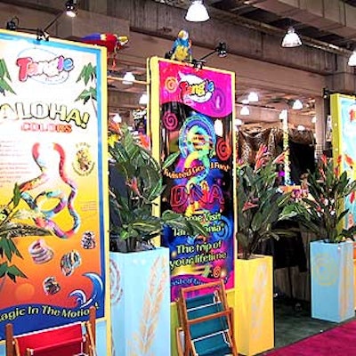 The Jupiter Group designed the rainbow-colored trade show booth walls that enclosed Tangle's Carribbean-themed area.
