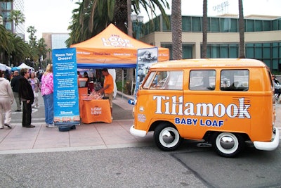 The Tillamook Loaf Love bus, a converted VW vehicle, is touring the Western United States with product samples and customer interaction.