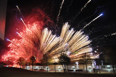 Pyrotecnico staged a six-minute fireworks display from a barge on the river after all the guests had arrived at the party.