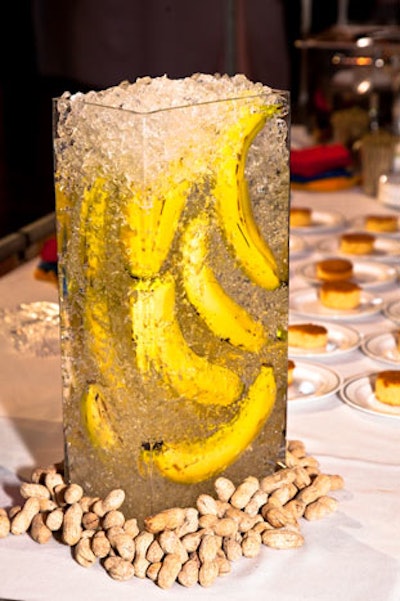 A banana-and-peanut table-topper adorned Lauren Gourmet's food station.