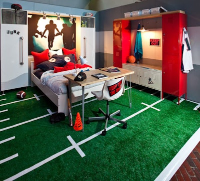 The boy's room vignette incorporated lockers and AstroTurf.