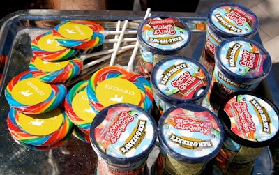 Waiters served kid friendly desserts like Ben & Jerry's ice cream cups and colorful lollipops.