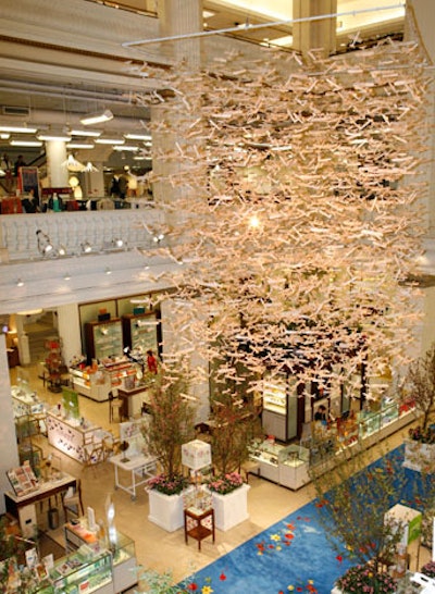 Dangling from the Tiffany ceiling, a mobile contains nearly 5,000 balsa wood airplanes.