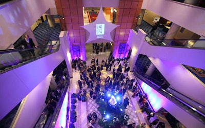 Projections in the lobby displayed upcoming productions from Washington metropolitan area theaters.