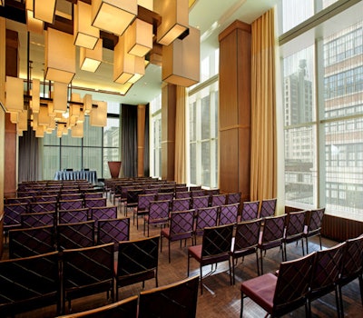 The 2,040-square-foot Hudson Square meeting room on the third floor is attached to the Spring Terrace, an outdoor space overlooking the street and the hotel's private plaza.