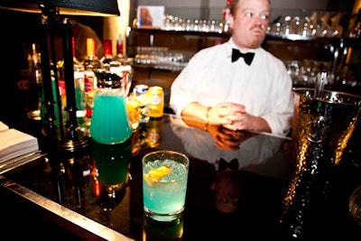 Bartenders in Walker Court served a specialty cocktail called the Anti-Freeze Martini to guests.