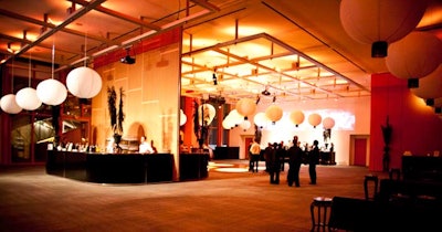 Bruno Billio, artistic director for the event, used large white spheres and black furnishings to create the feel of an after-hours tea room in Baillie Court.