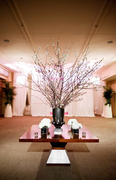 Cherry blossoms topped a table just inside the Grand Foyer.