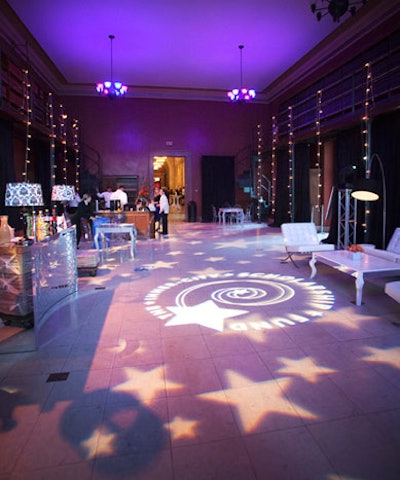 Star-patterned gobos, string lights, and chandeliers accented the lounge in the Boylston Room.