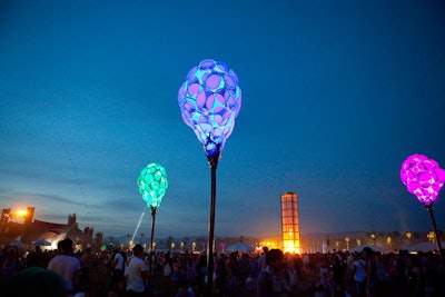 Art installations glowed against the night sky.
