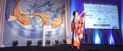Britten Grant Scenic Events provided the hand painted stage backdrop of koi in the Gaylord's Cherry Blossom Ballroom, where the award ceremony was held. Entertainment Exchange provided the geishas, who were part of the Kikuyuki Dancers of America.