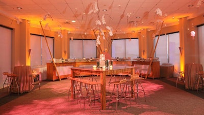 The serene Zen-inspired portion of the after-party featured hanging orchids from Edge Floral.