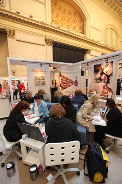 Guests waited in line for more than an hour to get free manicures from Sally Hansen technicians.