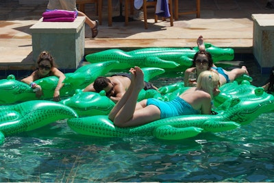 At the Lacoste party, guests floated in the pool on inflatable crocodiles, apropos of the brand's logo.