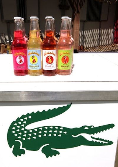 Lacoste crocs covered bar fronts, where guests scooped up specialty drinks, alcoholic and not.