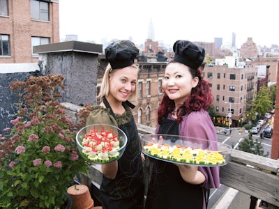 Isabel Kurth and Reiko Reid collaborate on the design and creation of their hors d'oeuvres.