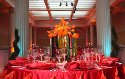 Upstairs in the Bridge, each table had a monochromatic look.