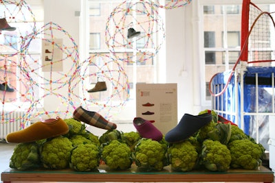 To illustrate its hybrid collection of shoes made with various forms of rubber and wool, Camper created miniature gardens using 30 bushels of broccoflower ordered from FreshDirect.