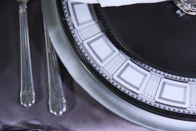 In the rotunda, where current exhibit 'Helios: Eadweard Muybridge in a Time of Change' was the inspiration, three stacked black-and-white plates from Perfect Settings alluded to the photographs. The center plate from the Architect line is reminiscent of a film strip—another nod to the photographic inspiration.