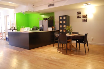 The on-site kitchen and adjacent dining area can be booked for small functions or brainstorming meetings.