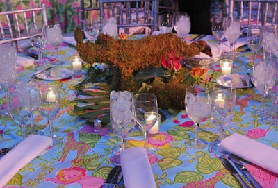 Some centerpieces at the American Museum of Natural History were animal topiaries, like this cute rhinoceros.