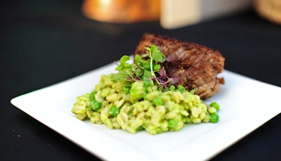 Chef Sean Brasel from Meat Market provided buffalo tenderloin steak with Nespresso's Chili Roma Grand Cru rub served alongside risotto with a green pea puree.