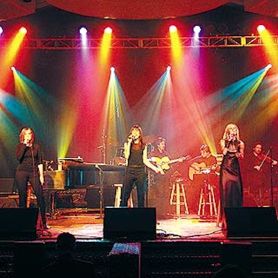 Country group Shedaisy performed on the double-tiered stage in the Marriott Marquis' Broadway Ballroom.