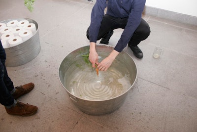 Although Rubell used sterilized soil, water buckets and paper towels were available for guests who wanted to give their snack a quick rinse.