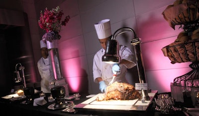 Dining options included passed hors d'oeuvres and pasta and carving stations. A chef sliced the homemade spice-encrusted top round of beef.