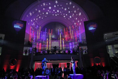 Hip-hop violin duo Black Violin performed a six-song set on small, elevated stages in the center of the atrium.