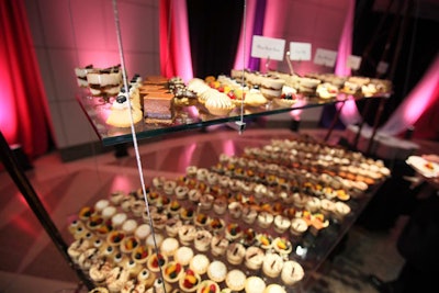 Guests had plenty of dessert options: Assorted mini cheesecakes, tiramisu, fruit tarts and pastries were displayed on platforms in the rear of the atrium.