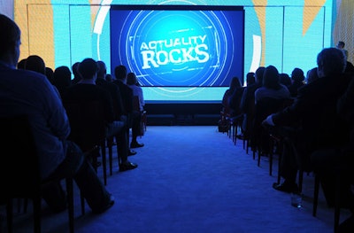 The LED panels helped create an immersive theater for the presentation, extending the video's images and displaying the names of each presenter.
