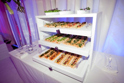 Creative Edge supplied plenty of food throughout the evening, including stations for pissaladiere (puff pastry pizza, pictured) and bruschetta.