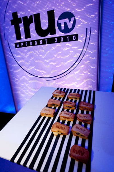 Waitstaff circulated a wide array of hors d'oeuvres, including BLTs marked with TruTV's logo (pictured), bite-sized burgers, and miniature cannolis.