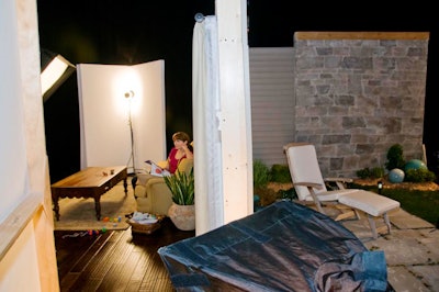 Ford Models posed in vignettes styled to look like home interiors.
