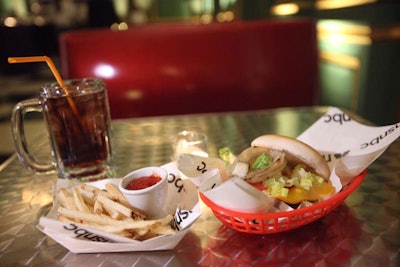 The room behind the stage served diner-style burgers and fries.