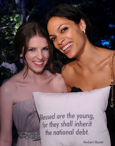 At the Bloomberg/Vanity Fair party, guests including Anna Kendrick and Rosario Dawson lounged among political pillows.