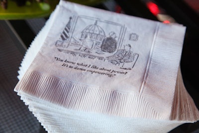 The New Yorker put out napkins printed with cartoons from the magazine at its Friday night party in the rooftop bar at the W Washington, D.C.