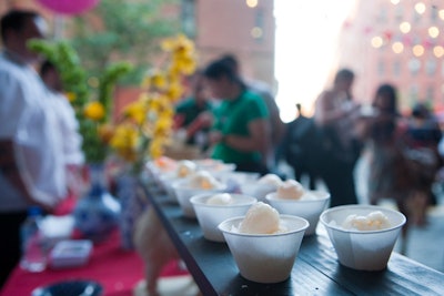Drawing more than 1,500 guests, Dumbo's night market dished out nibbles like coconut chicken salad from Double Crown, seafood ceviche from Zengo, and cookies from Momofuku Milk Bar.