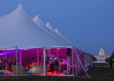 The reception tent on the National Mall offered views of the U.S. Capitol.