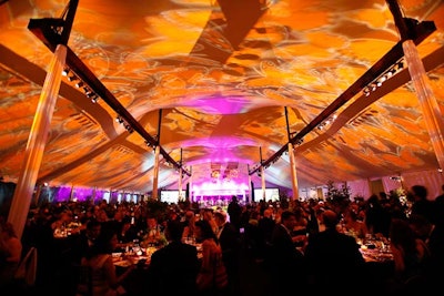 As night fell, Frost's Monarch butterfly projections began to glow on the ceiling of the tent.