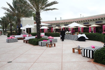 Ronen Bar and Furniture Rental used Foot Petals' logo colors of black, white, and pink in the furnishings for the Pedis by the Pool party Tuesday afternoon.