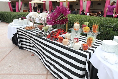 The hotel set up a buffet of light bites like vegetables and dips at the Foot Petals party.