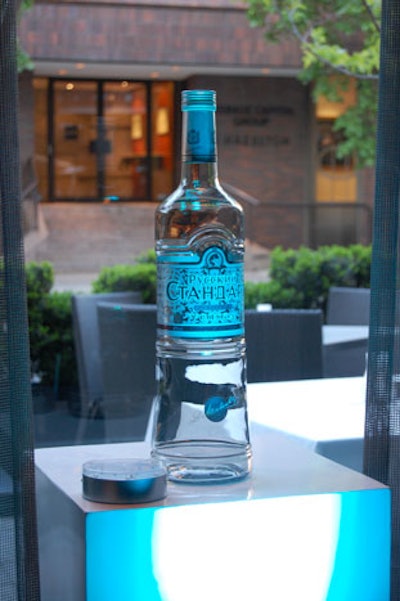 Bottles of Russian Standard vodka were displayed in the windows.