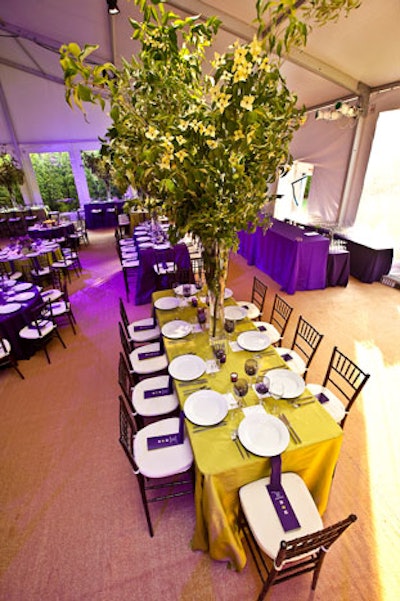 High tables and tall centerpieces created drama and allowed for better views of the stage.
