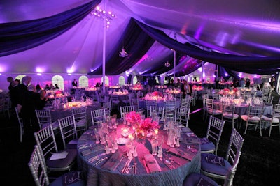 The purple theme continued to the linens, napkins, and seat cushions.