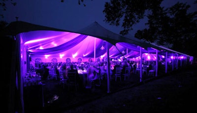 Capital Party Rentals' elevated tent, which measured 60- by 150-feet, glowed in purple hues throughout the evening.