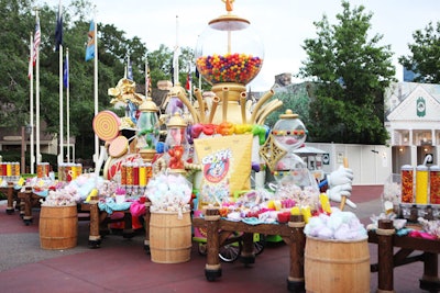 The park's catering department set up an expansive candy display and station in Liberty Square that included full bags of candy as well as a variety of sweets for guests to create their own bags.