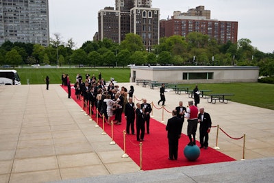 A red-carpet entrance underscored the company's connection to the movie industry.